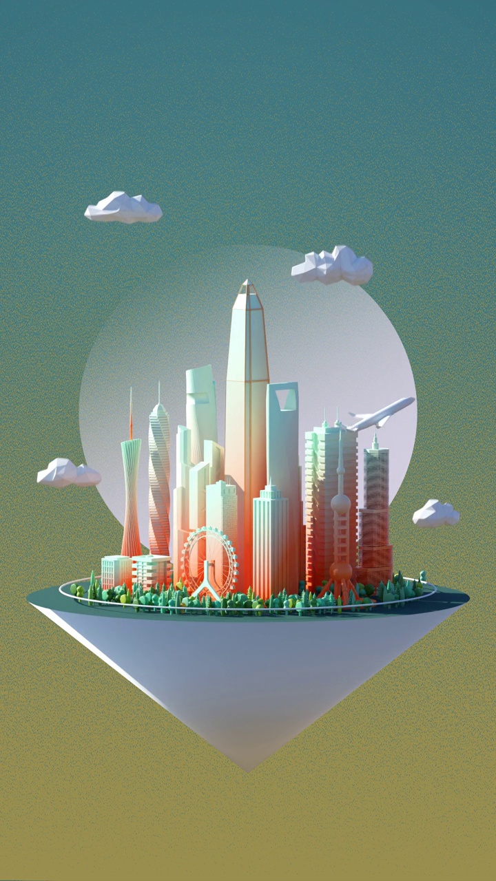3D卡通漂浮城市建筑主体动画视频视频素材
