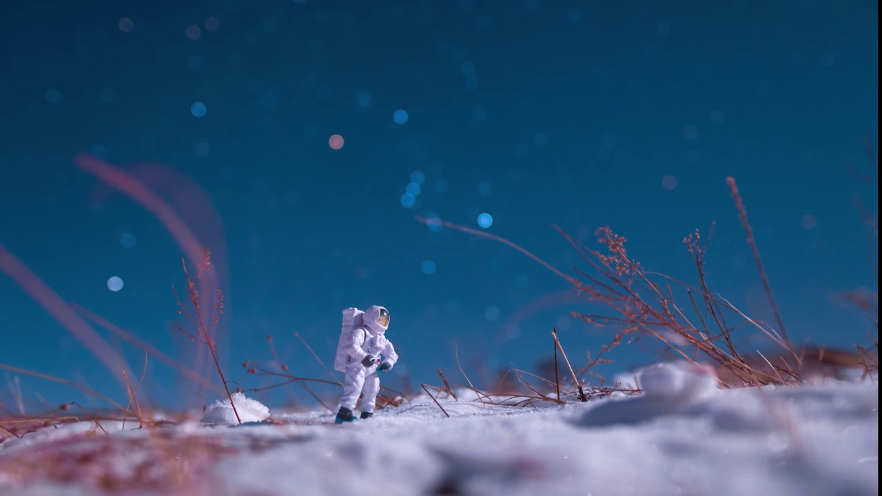 星空延时：宇航员冰雪中仰望繁星移动视频素材