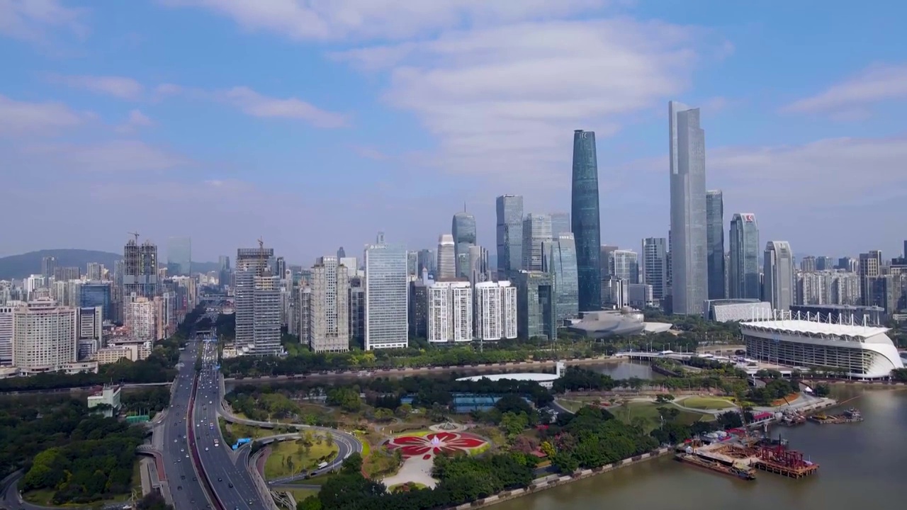 航拍广州珠江两岸建筑景观视频下载