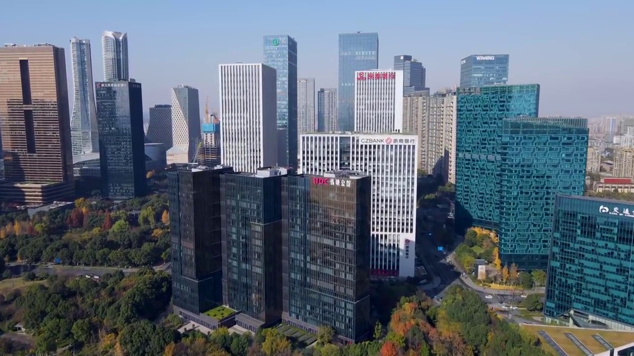 航拍杭州金融中心建筑景观视频素材