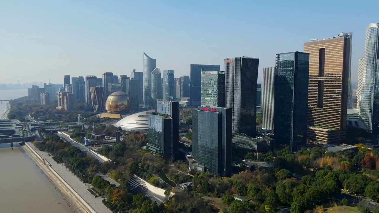 航拍杭州金融中心建筑景观视频素材