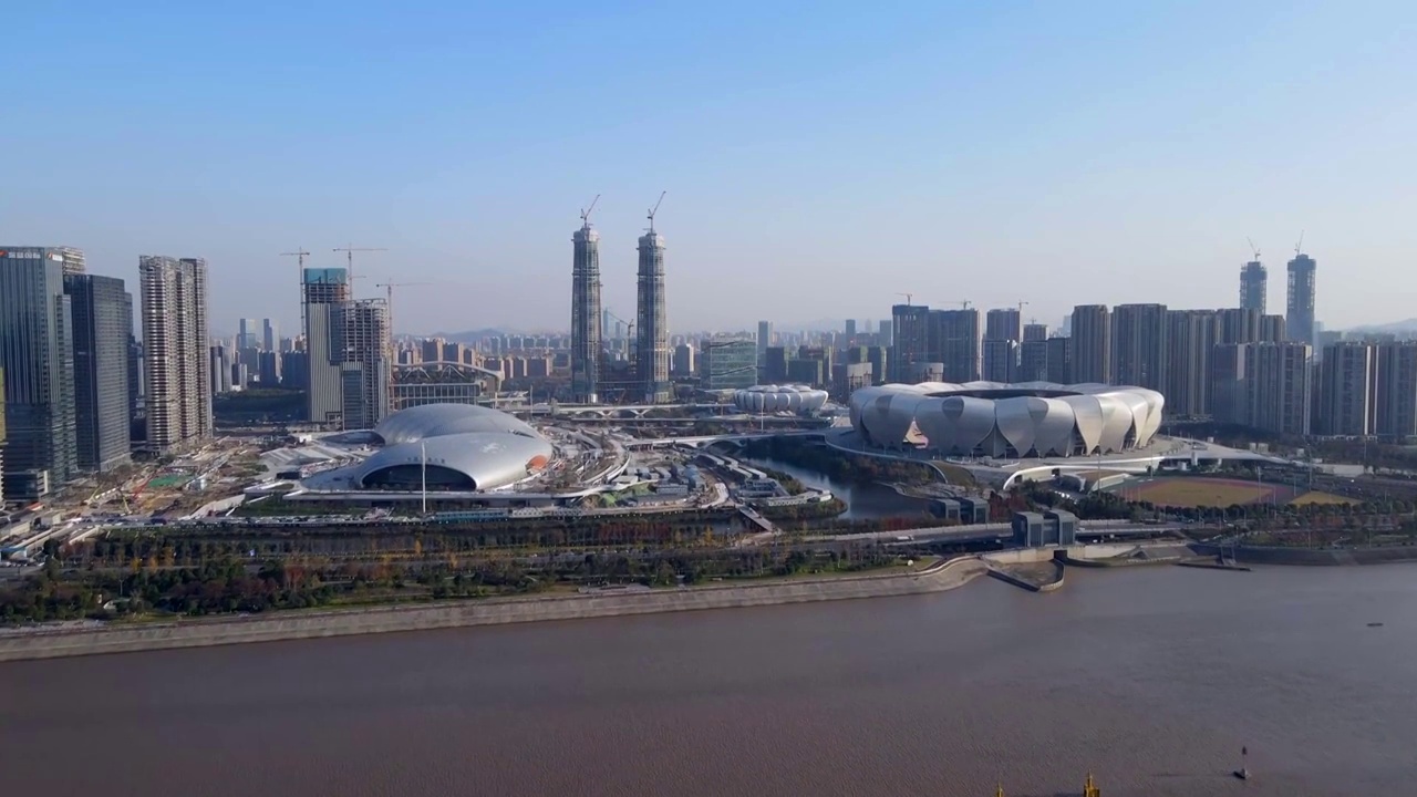 航拍杭州城市建筑天际线视频素材