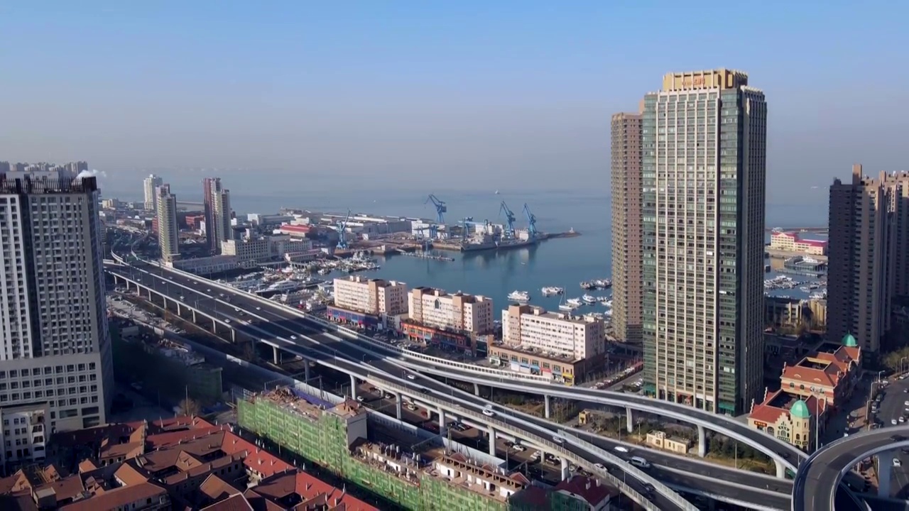 航拍青岛城市道路桥梁视频素材