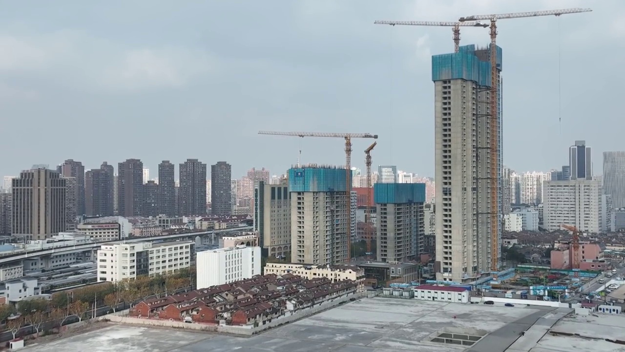 上海工程建设现场航拍视频素材
