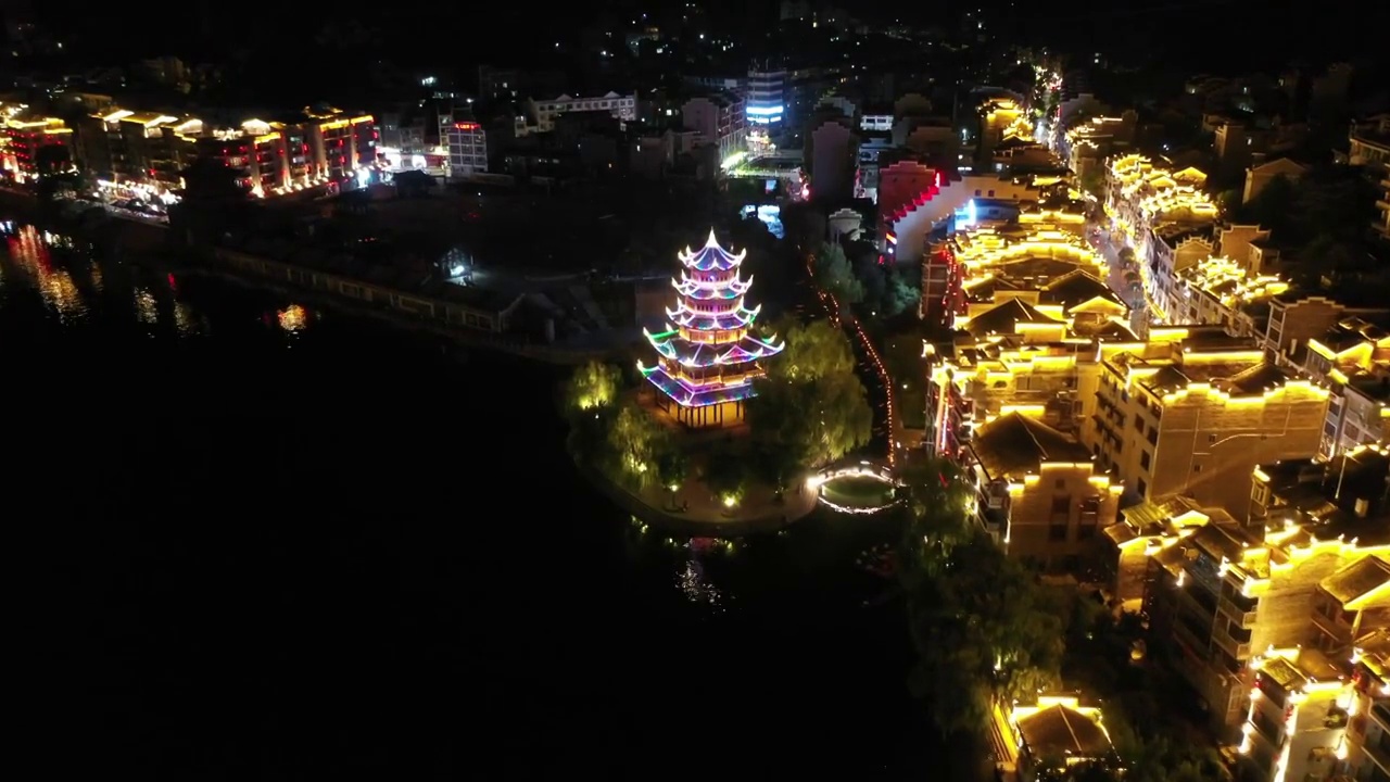 贵州镇远古城夜景航拍视频素材