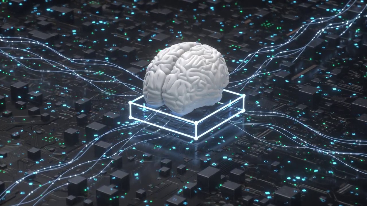 抽象的人工大脑和电路板 3D渲染视频下载