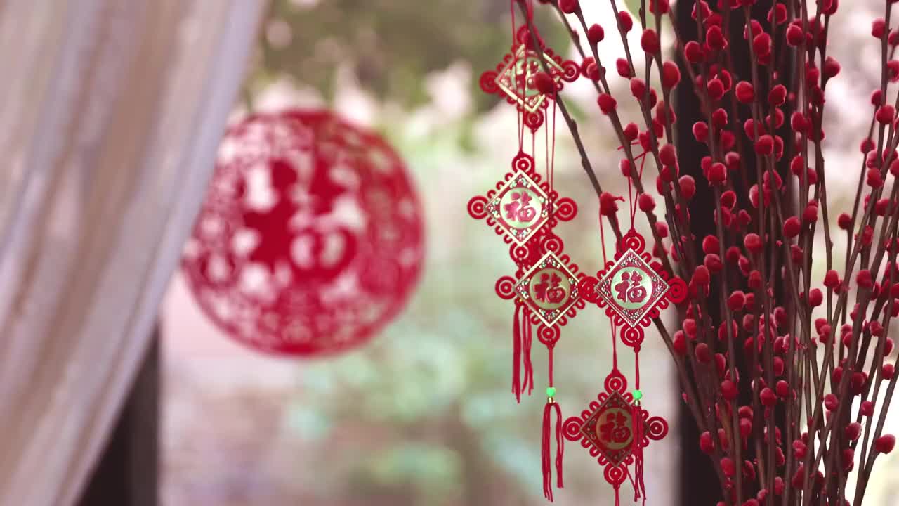 中国春节新年传统装饰物静物视频素材