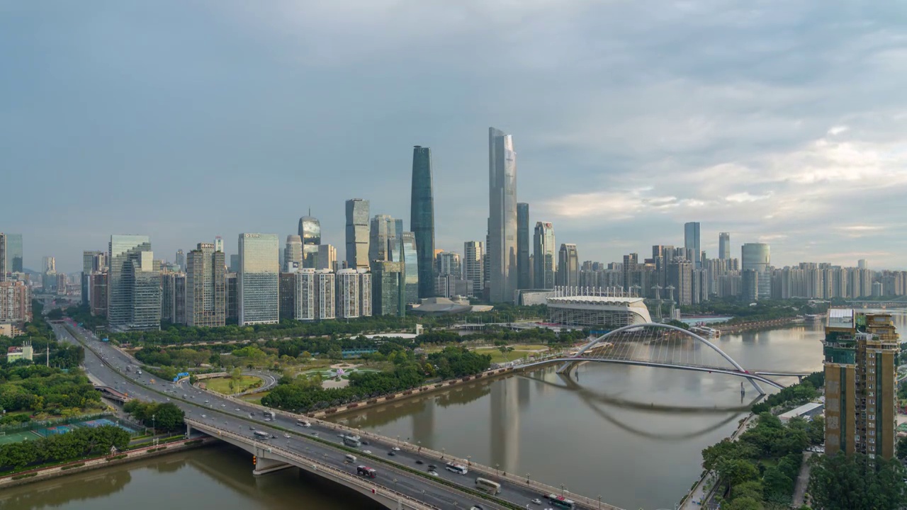 广州珠江新城海心桥日出延时视频下载