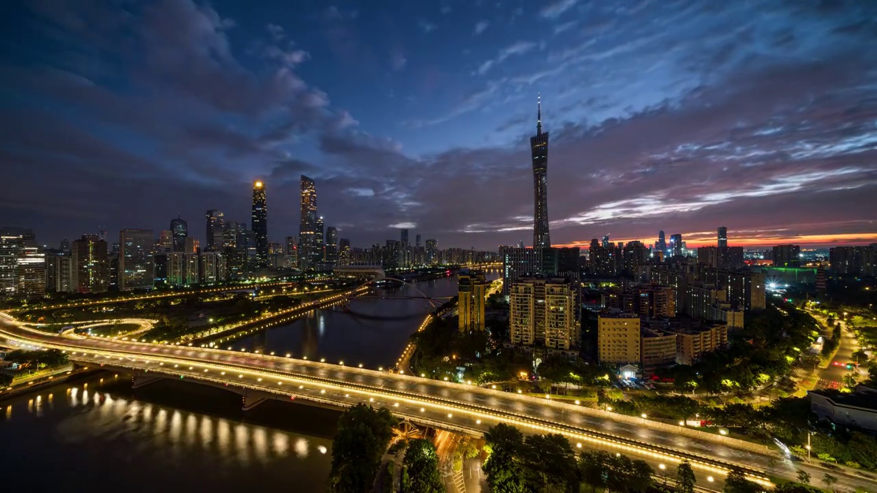 广州塔珠江新城海心桥日出延时视频下载