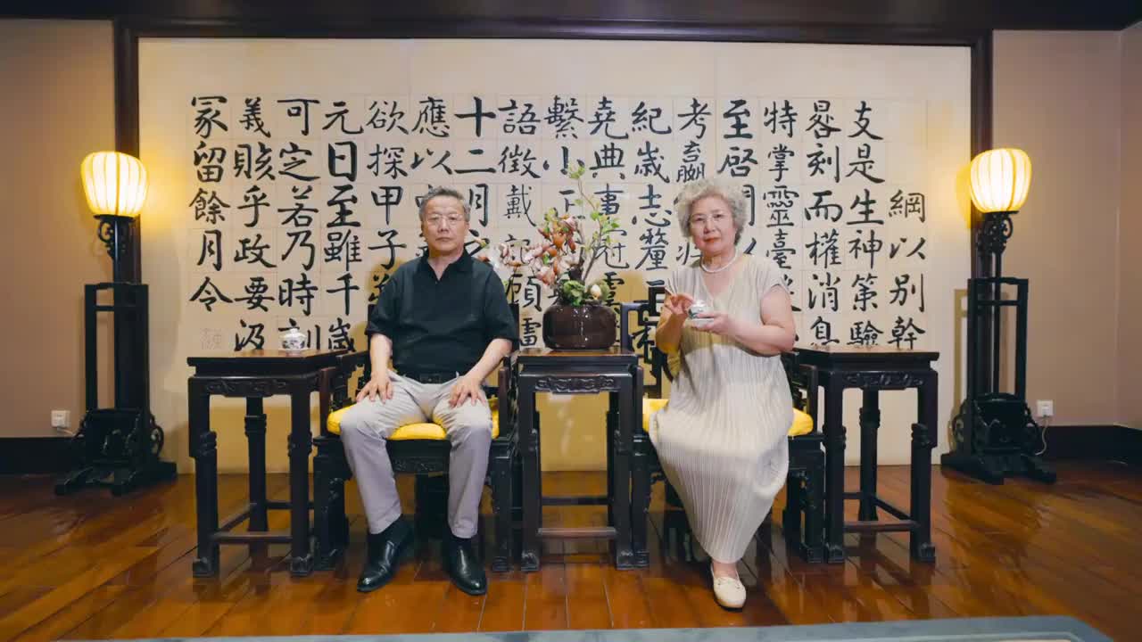 幸福的老年夫妇喝茶视频素材