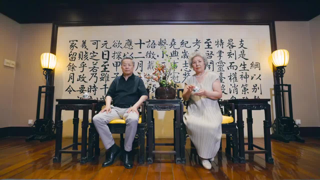 幸福的老年夫妇喝茶视频素材