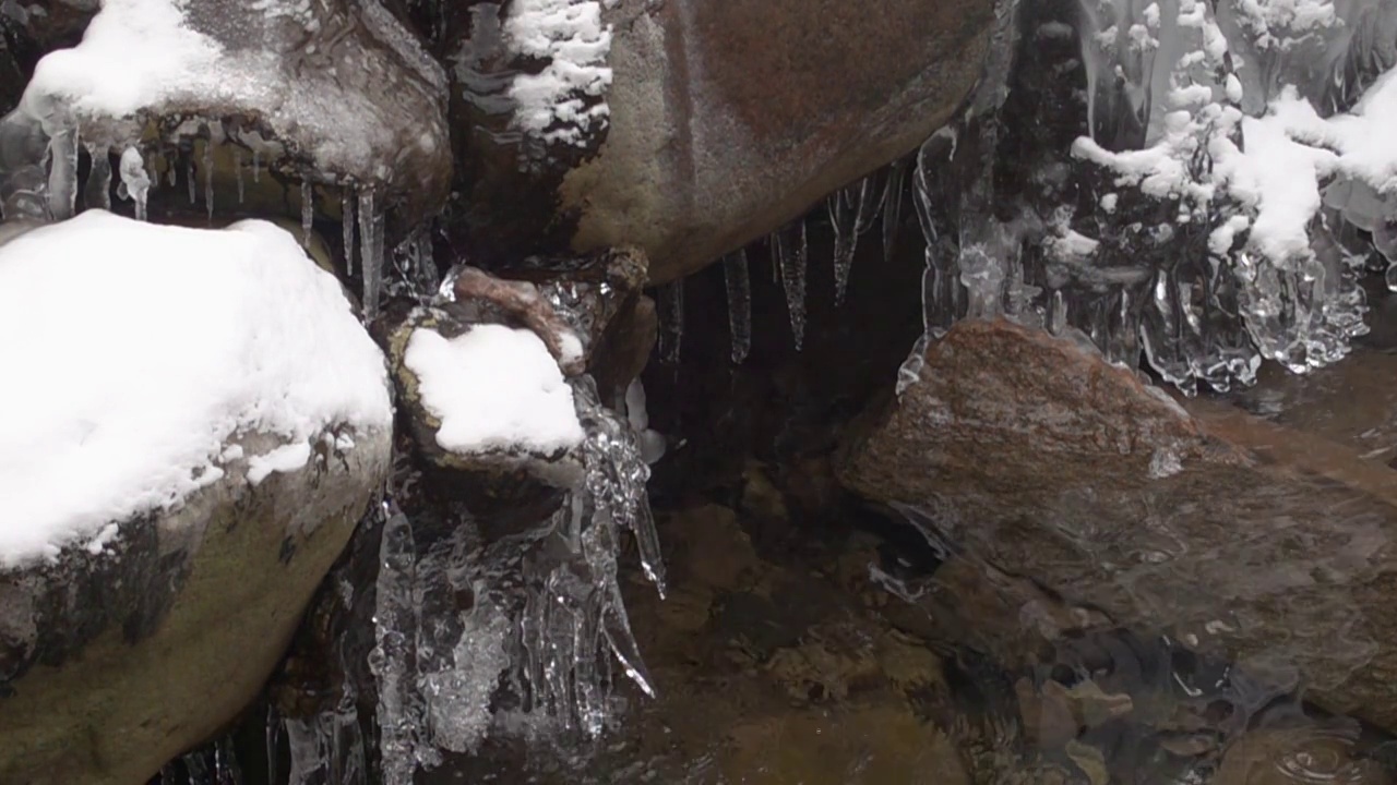 雪中的溪流慢动作视频视频素材
