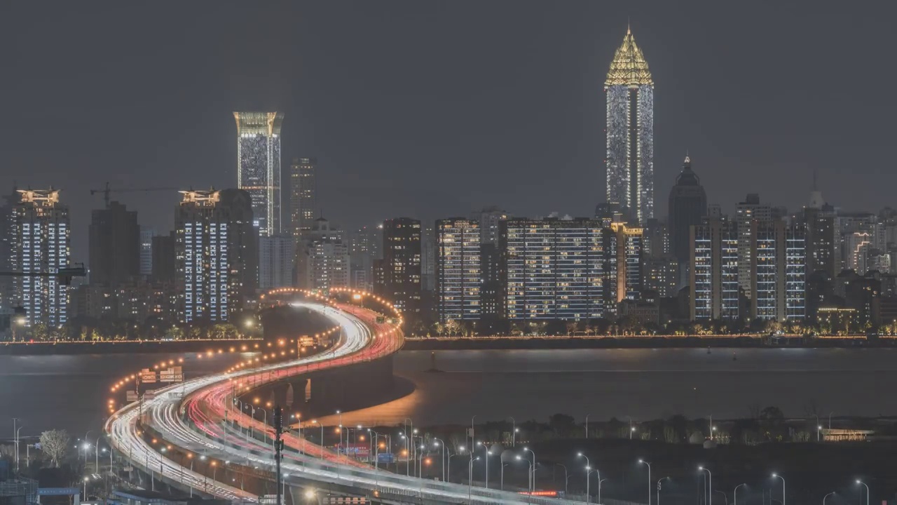 温州瓯越大桥夜景车轨延时视频下载