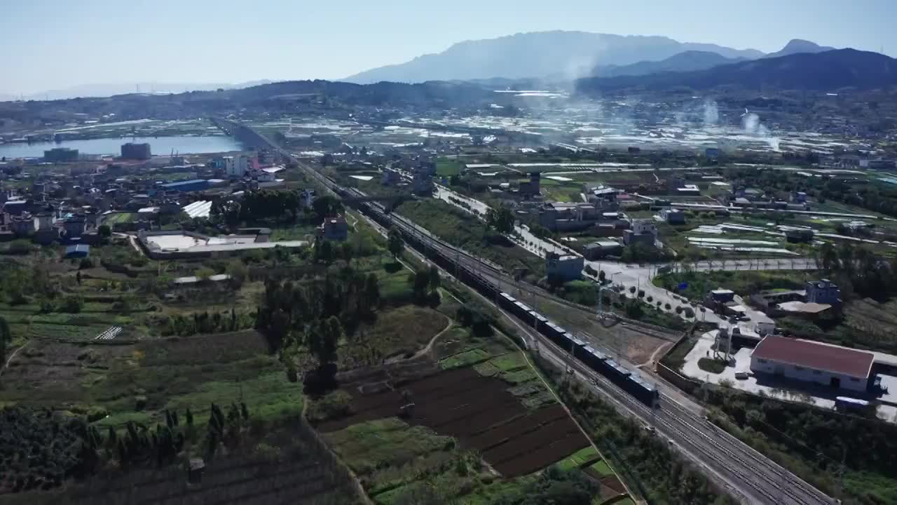 云南红河个旧火车站航拍视频素材