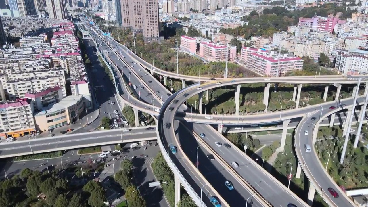 昆明城市交通高架桥航拍视频素材