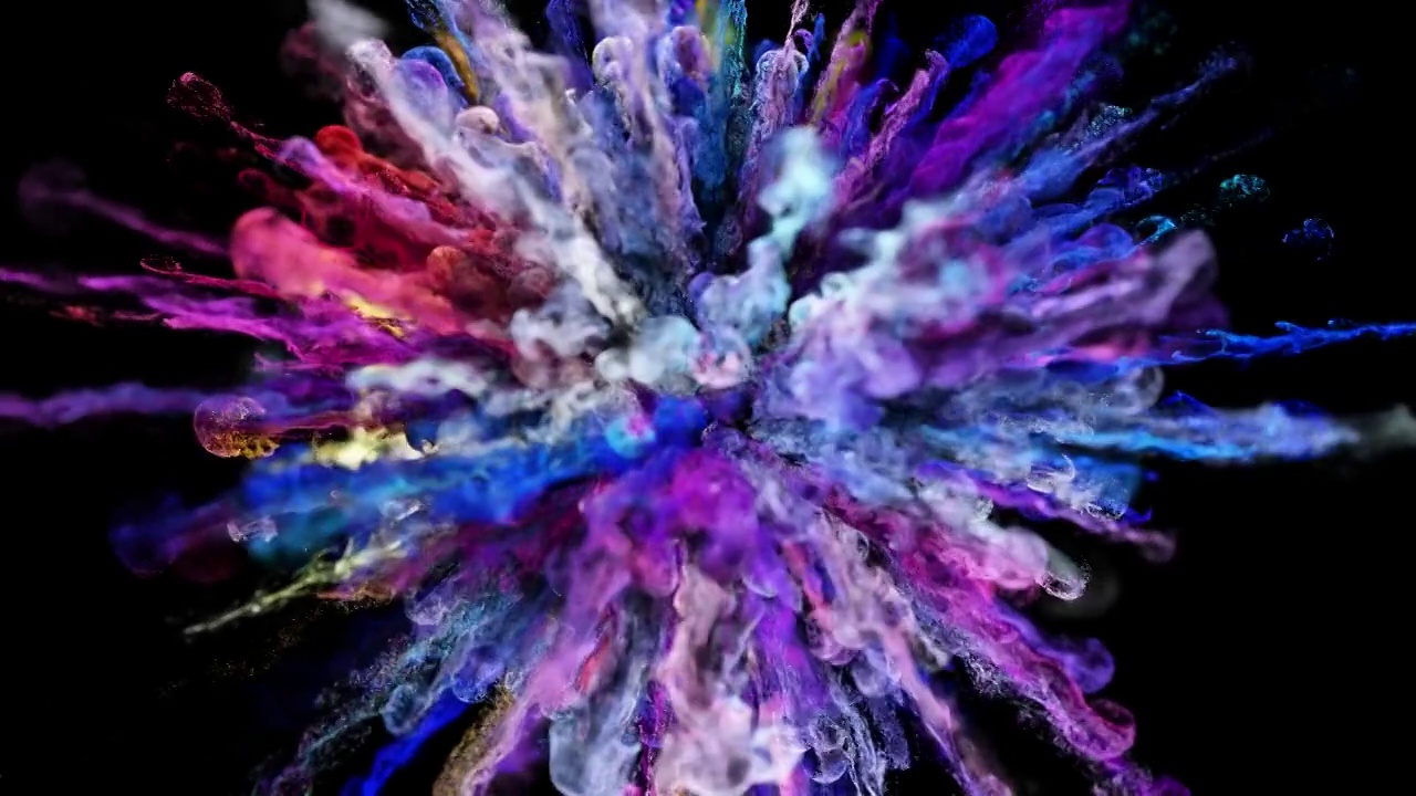 五彩粉末粒子爆炸彩色烟雾流体特效彩妆视频视频素材