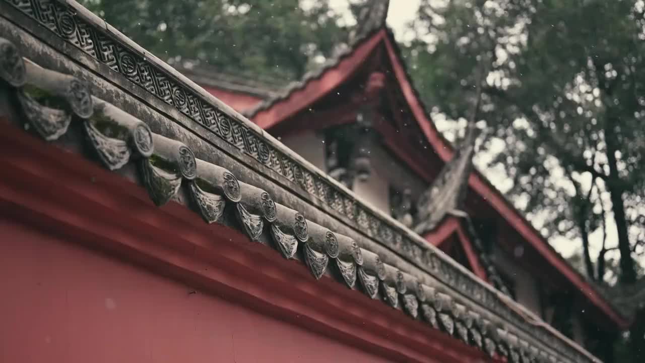 成都文殊院寺庙下雪雪景（合集）视频素材