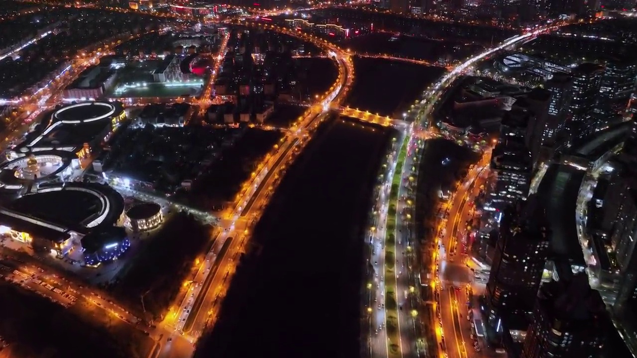 郑州CBD夜景航拍视频素材