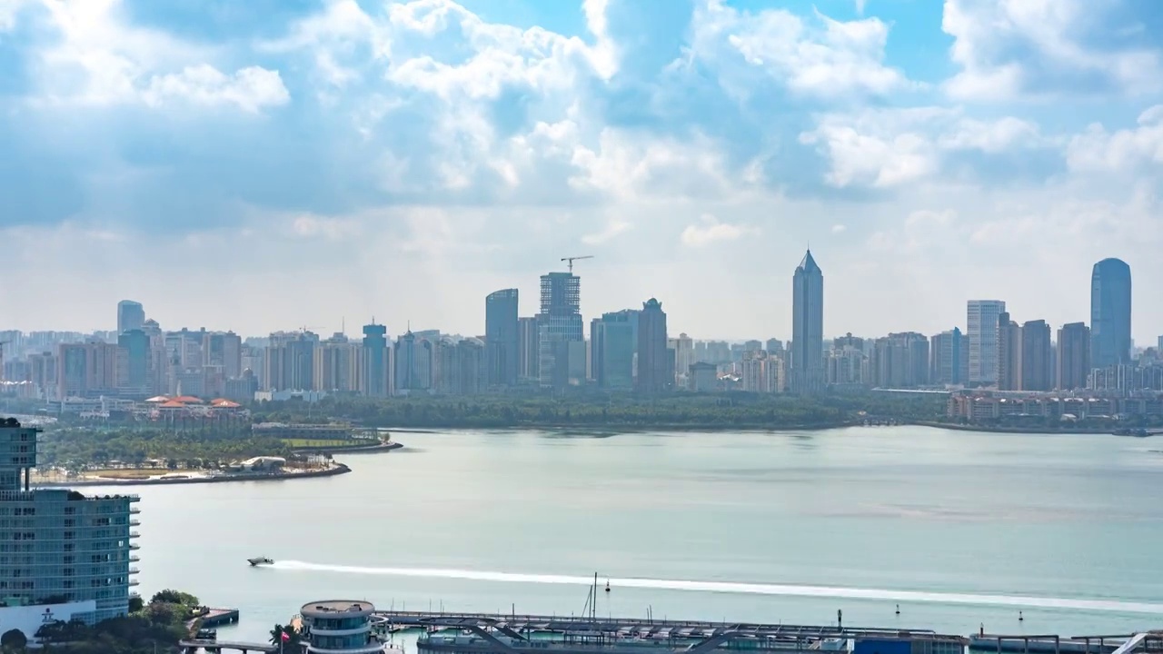中国海南省海口市城市天际线白天延时摄影视频素材