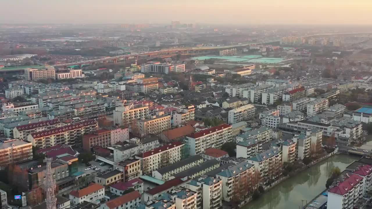 航拍上海城市旅游地标建筑景观——浦东新区川沙古镇视频素材