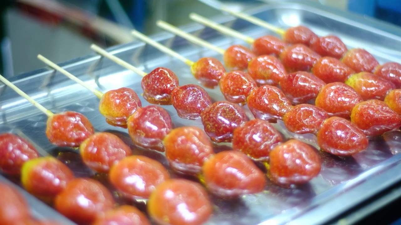 四川省绵阳市户外糖葫芦，清新，食品视频素材