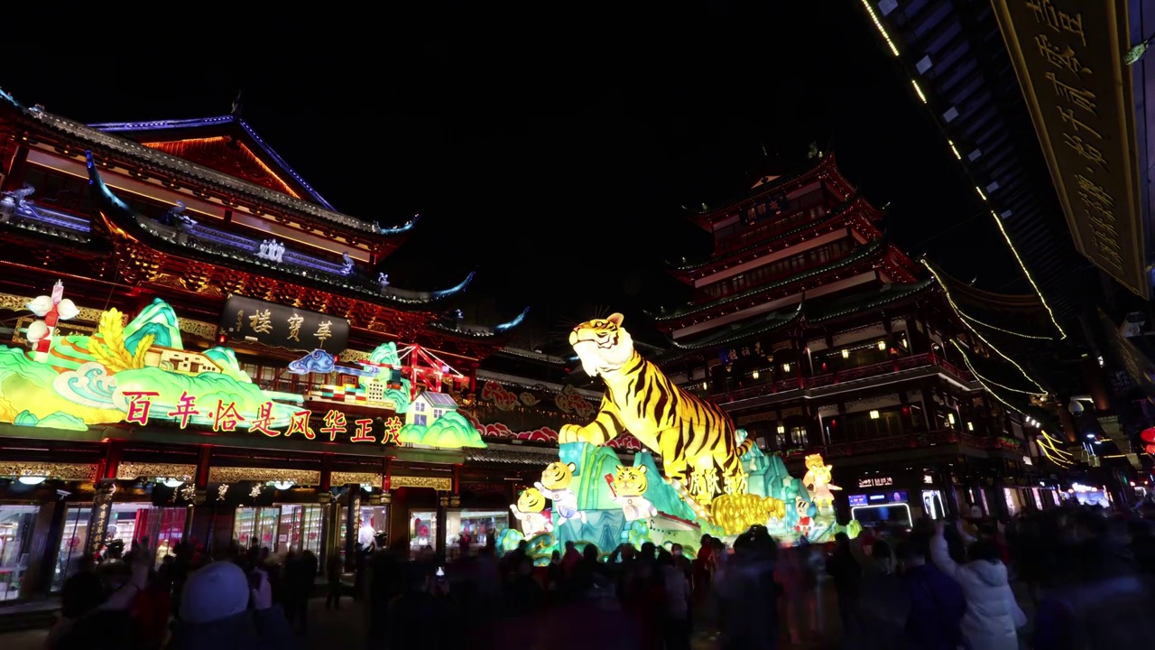 上海豫园虎年春节花灯灯会延时视频素材