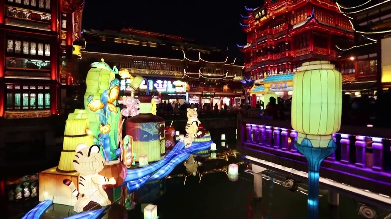 上海豫园虎年春节花灯灯会视频素材