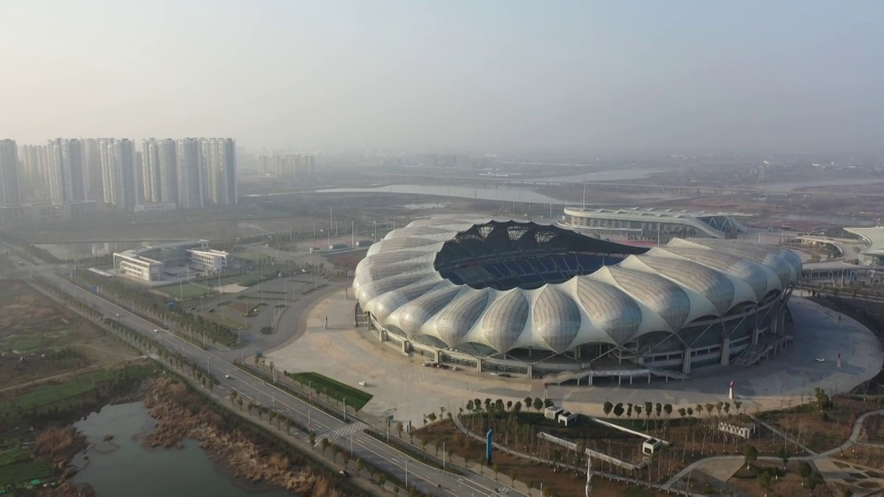 航拍安徽省安庆市体育中心，奥体中心视频下载