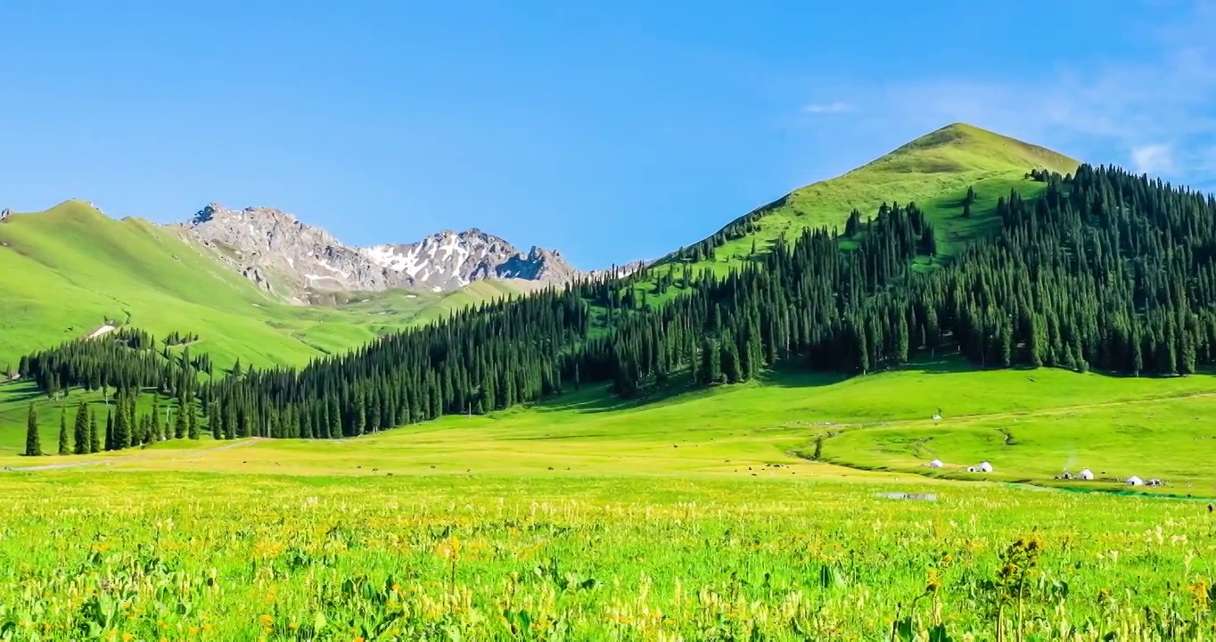 中国新疆那拉提草原山脉自然风光视频素材