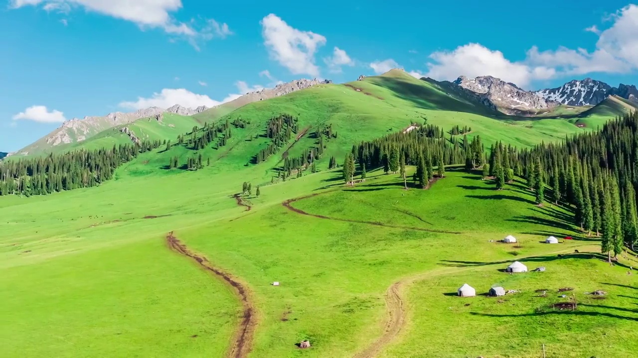 中国新疆那拉提草原自然风光航拍视频下载