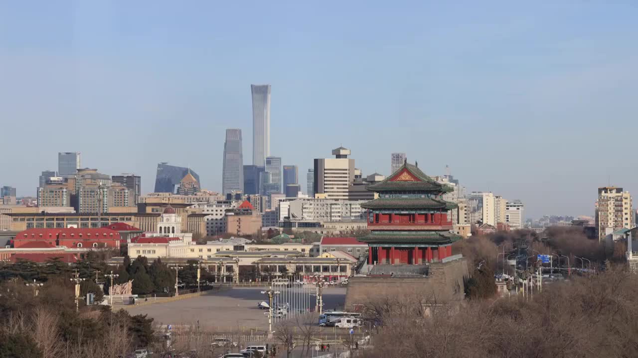 北京古建筑与现代建筑的同框延时摄影视频素材