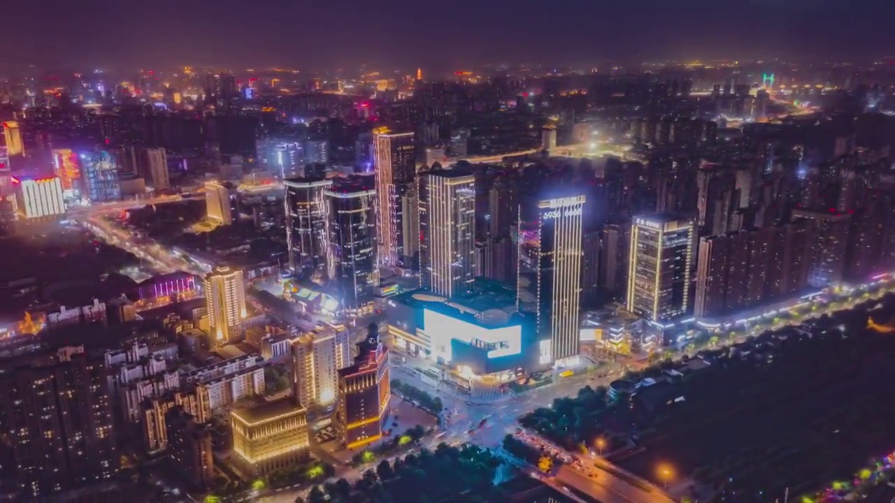 郑州东风路商圈夜间航拍延时视频素材