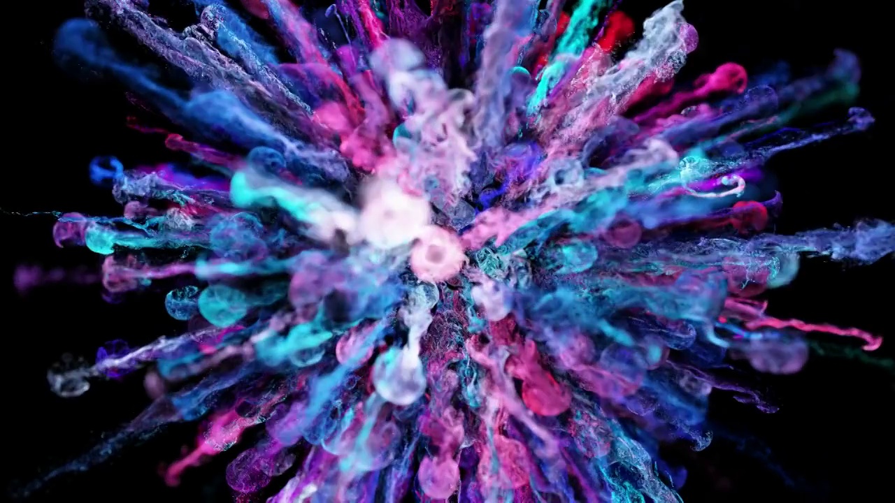 蓝色烟雾流体爆炸彩色粒子粉末炸开彩妆广告视频素材