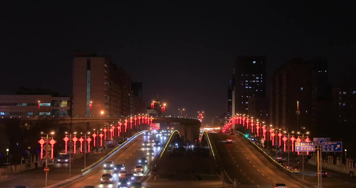 北京春节高架桥夜晚车流4K拍摄视频素材