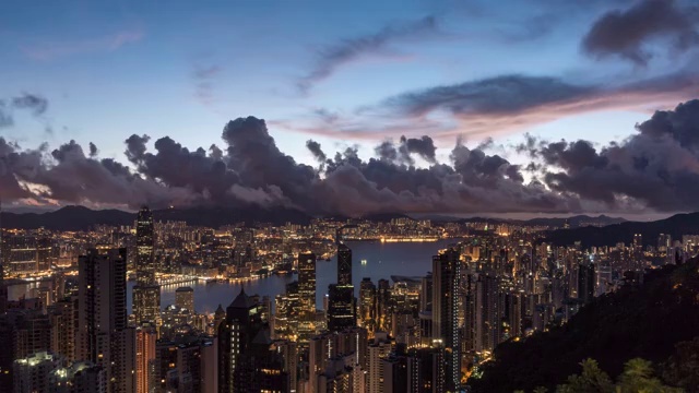 中国香港维多利亚港日出云卷延时视频素材