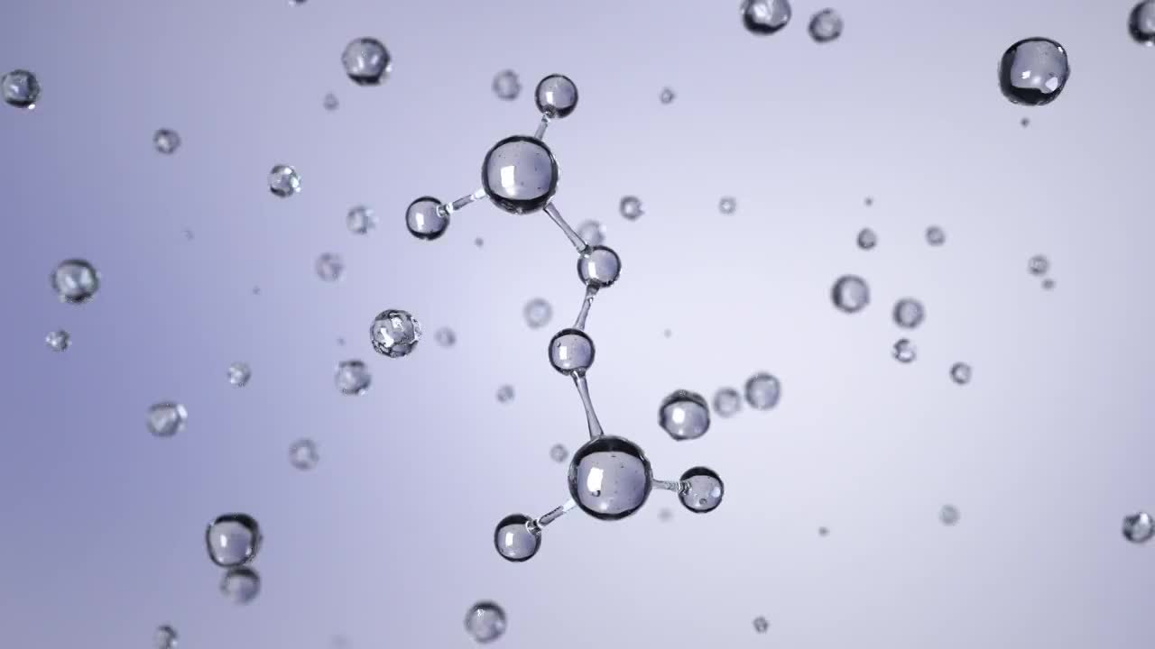 3D渲染抽象美容护肤亲水因子分子运动画视频下载