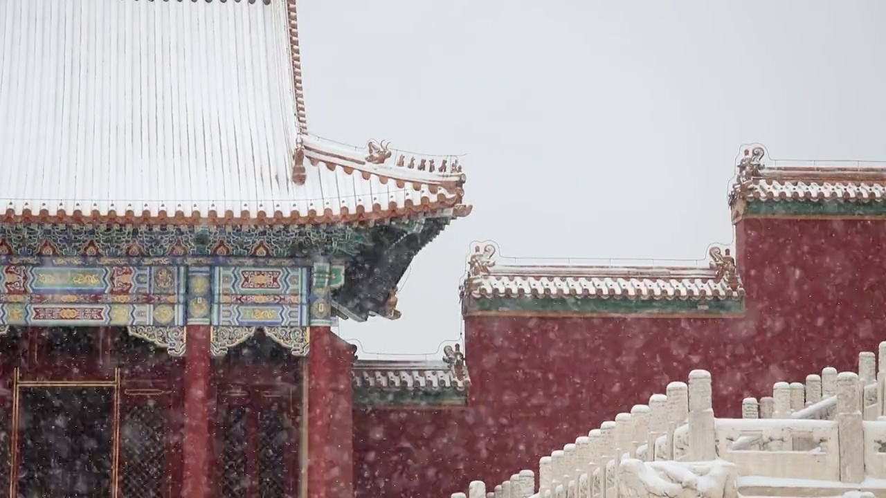 故宫宫殿红墙雪景视频下载