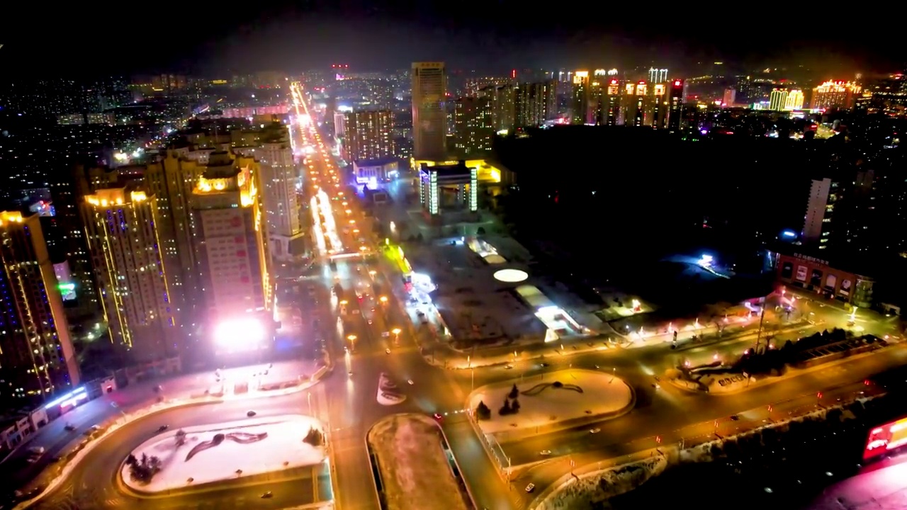 4k吉林市松花江沿岸风光节日灯火城市夜景航拍视频素材