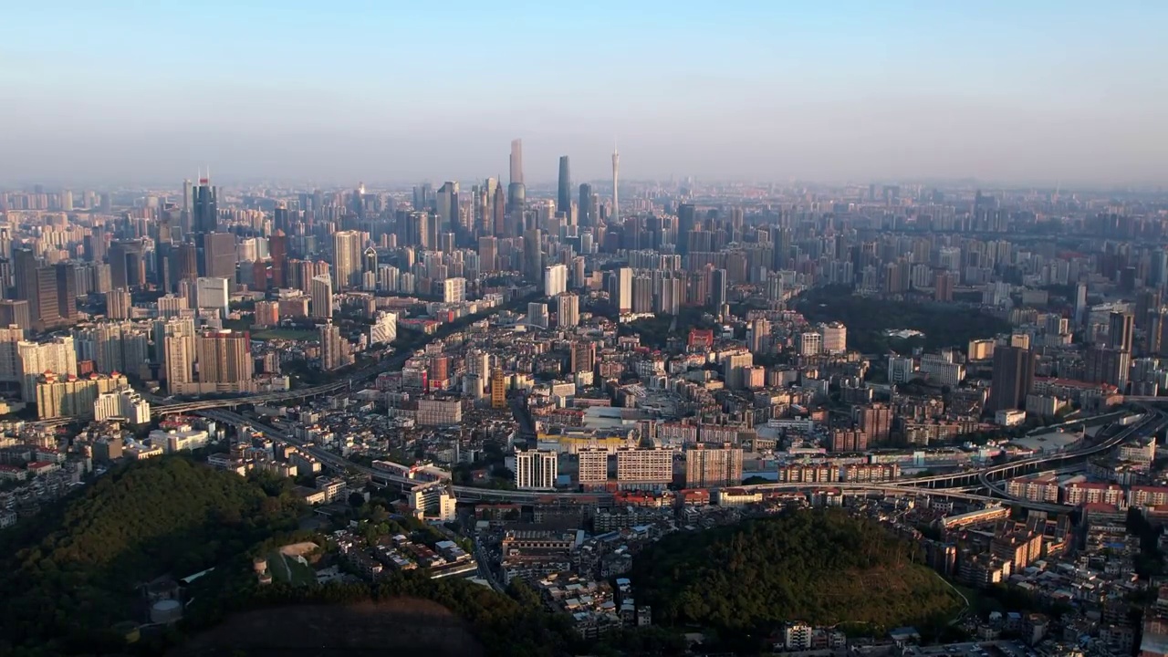 中国广东广州城市风光广角航拍视频素材