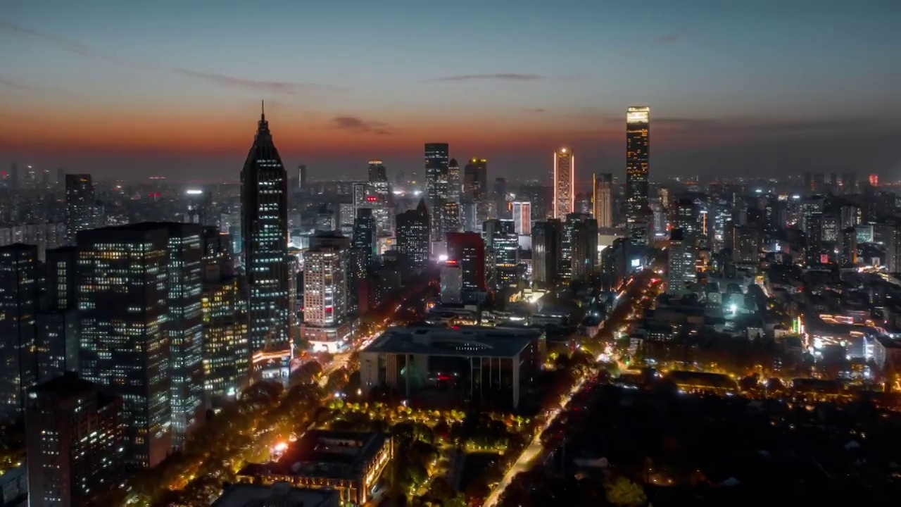 晚霞时分高楼林立的南京新街口夜色视频素材