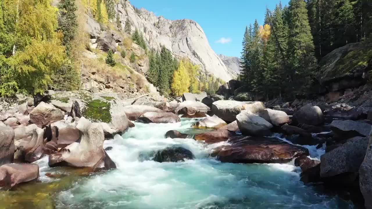 新疆阿勒泰可可托海额尔齐斯大峡谷自然风光视频素材