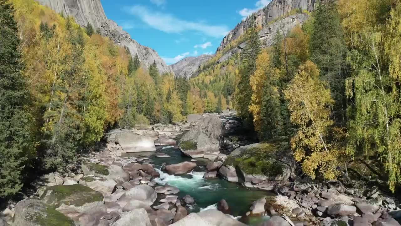新疆阿勒泰可可托海额尔齐斯大峡谷自然风光视频素材