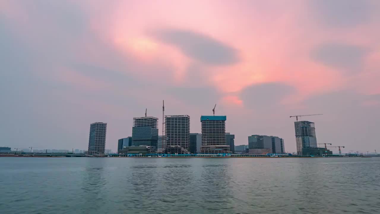 郑州北龙湖金融岛日转夜延时摄影视频下载