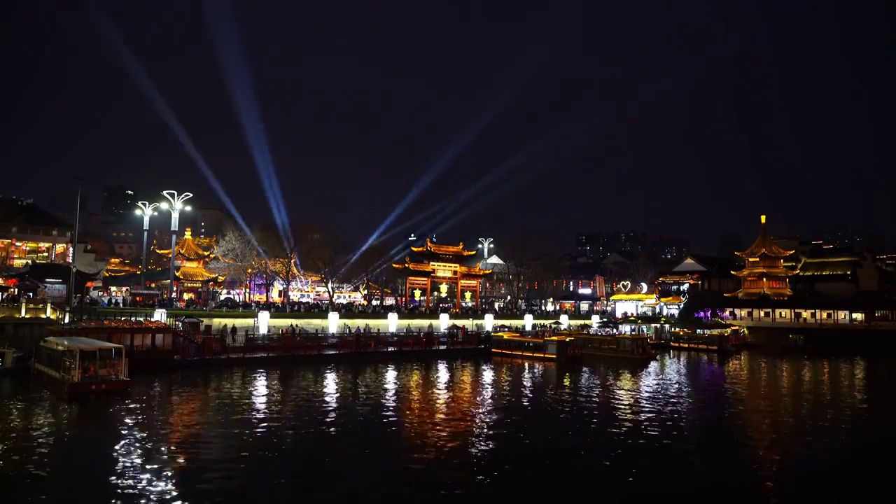 新年春节江苏南京夫子庙灯会夜景风光视频下载