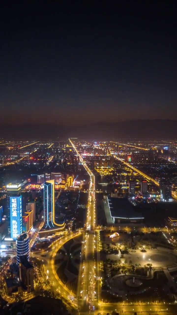 银川市中心北京路两侧城市夜景航拍延时视频下载