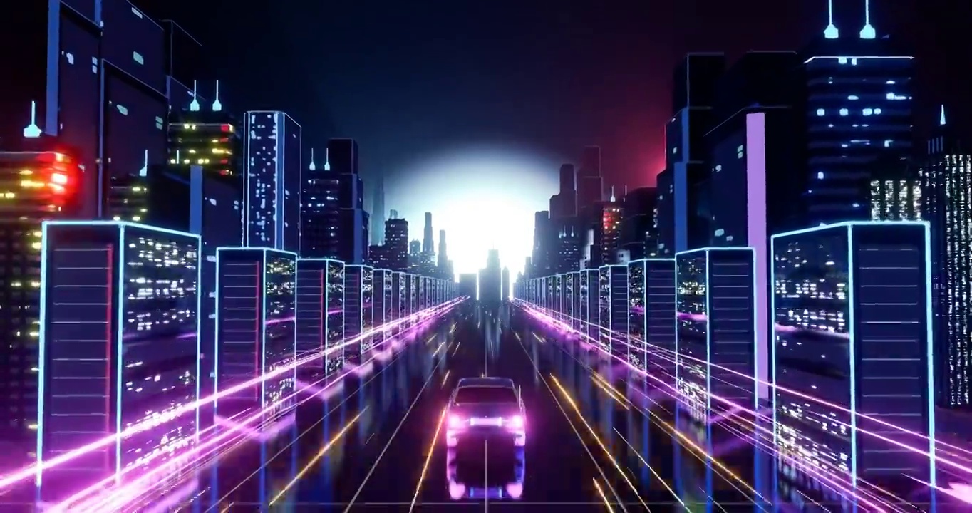 3D赛博朋克风格城市道路夜景动画视频下载
