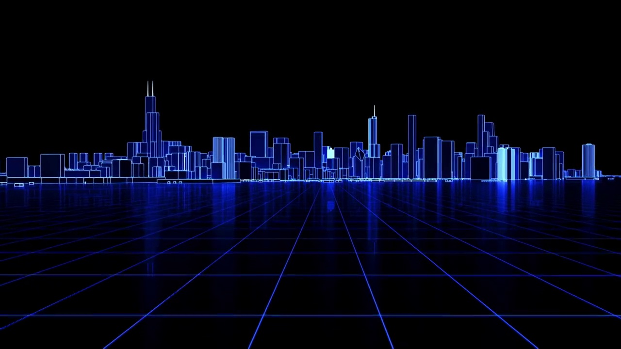 三维渲染的赛博朋克风智慧城市视频下载