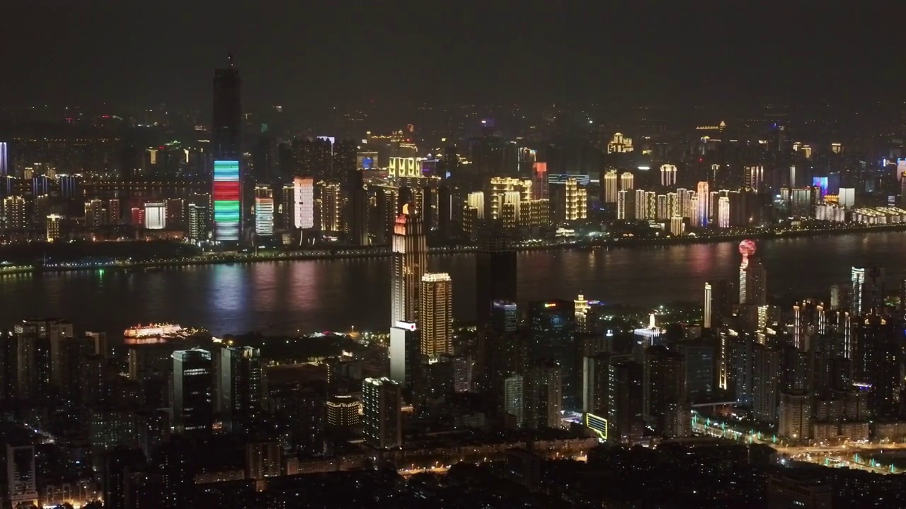 H140263A武汉市航拍夜景灯光秀长江两岸高楼大厦709视频素材