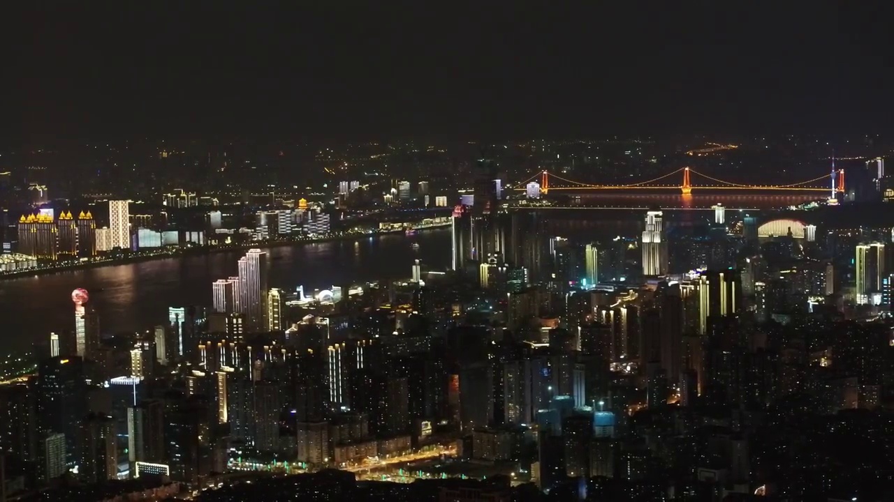 H140266A武汉市江滩航拍夜景灯光秀长江桥709视频素材