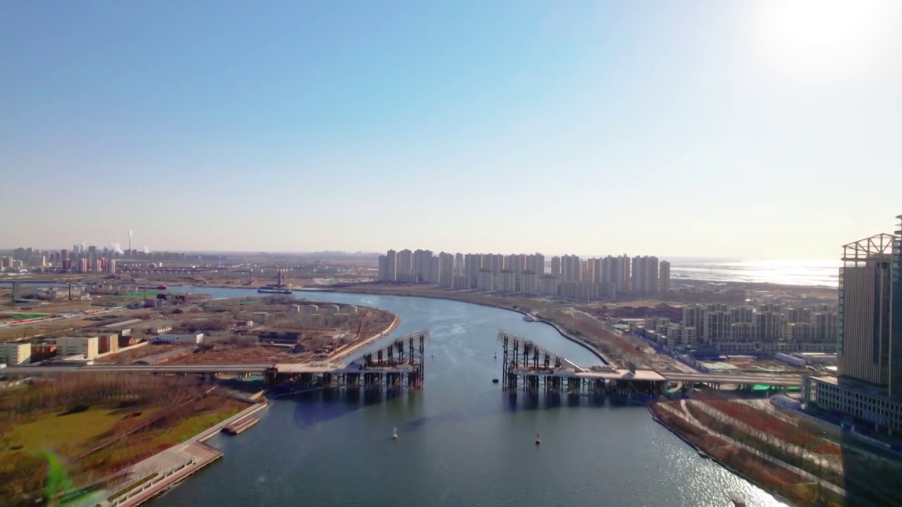 天津滨海新区于家堡商业区航拍视频素材